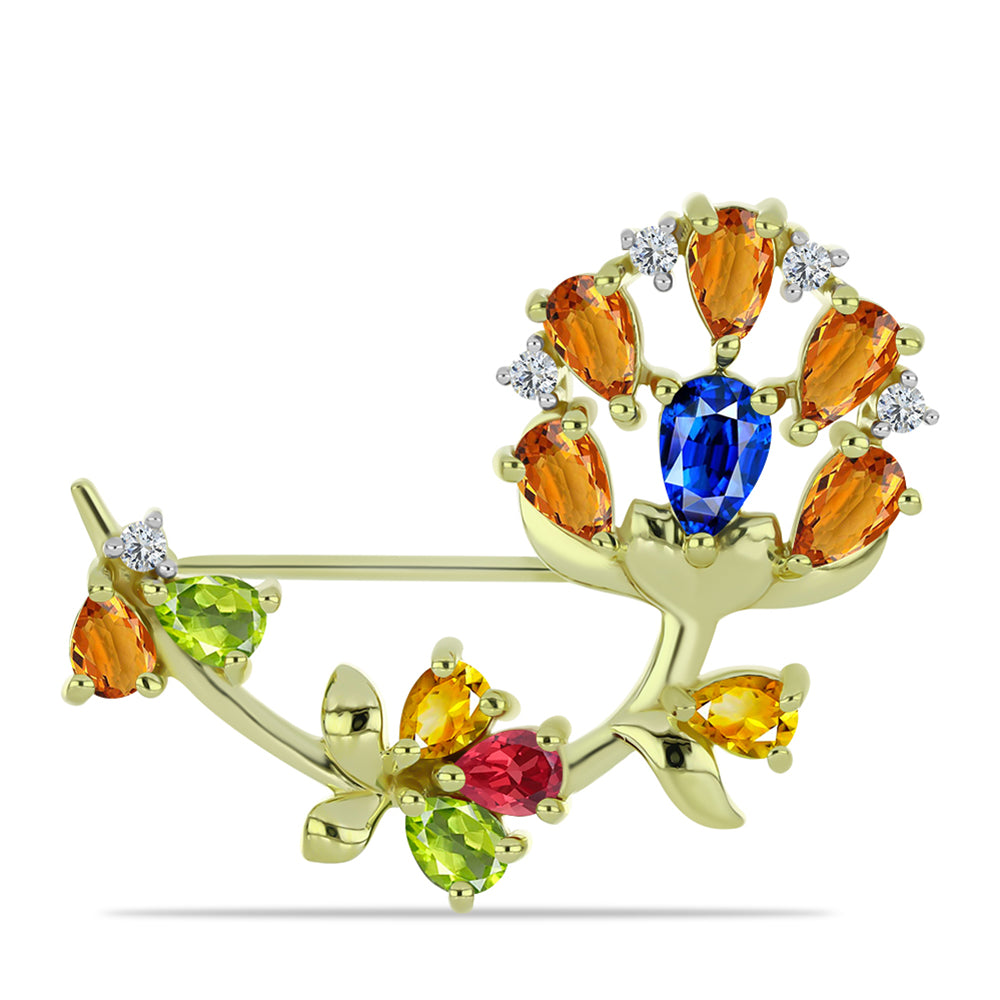 Pozlátený Strieborný Brošňa s Dúhovým Zafírom a Bielym Topásom 1 