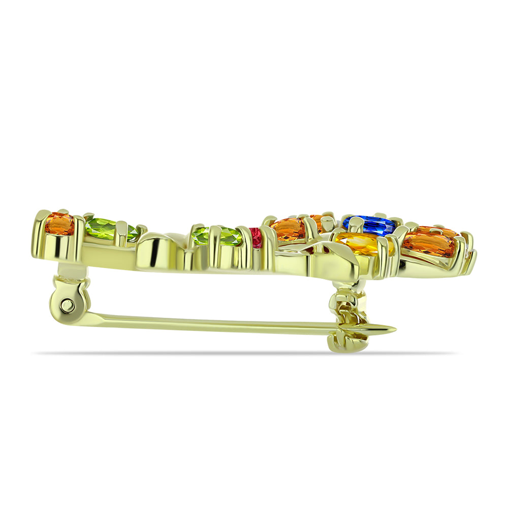 Pozlátený Strieborný Brošňa s Dúhovým Zafírom a Bielym Topásom 2 