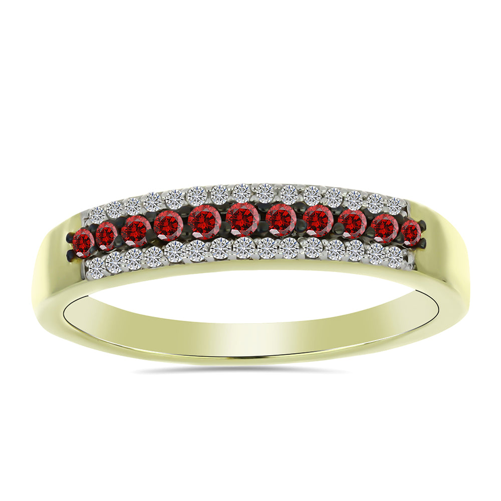 Pozlátený Strieborný Prsteň s Červeným Diamantom a Bielym Diamantom