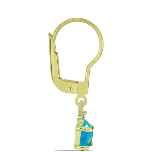 Pozlátené Strieborné Náušnice s Etiópskym Paraiba Modrým Opálom a Bielym Topásom