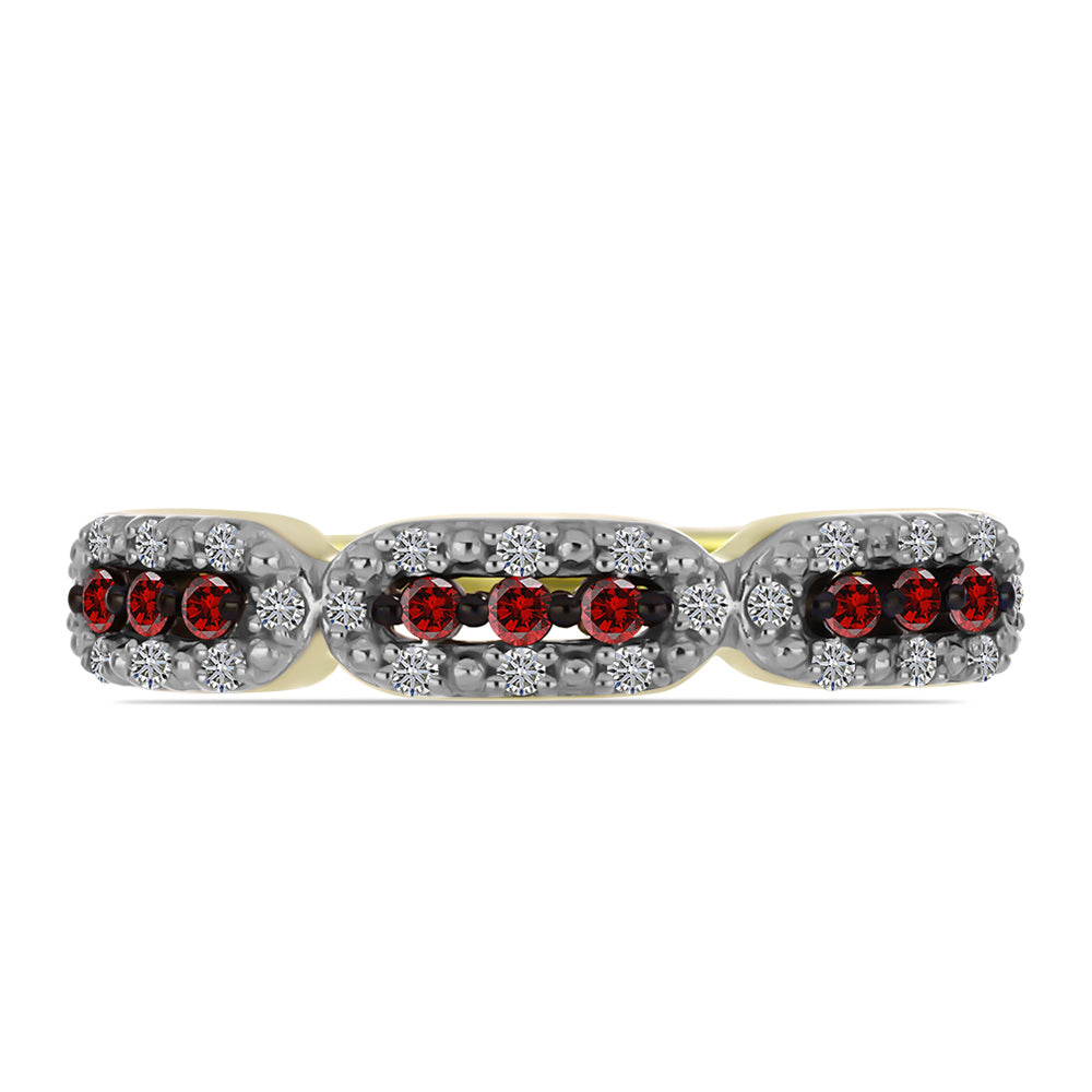 Pozlátený Strieborný Prsteň s Červeným Diamantom a Bielym Diamantom 2 
