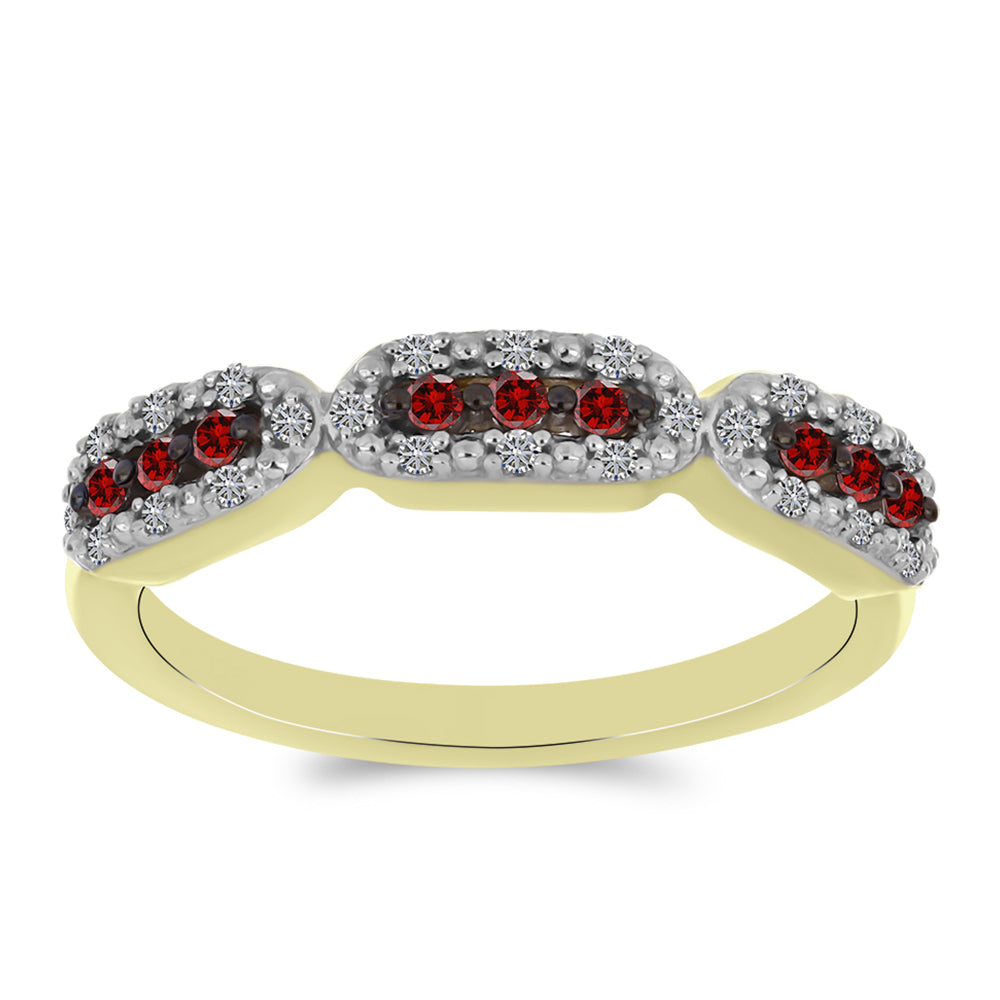 Pozlátený Strieborný Prsteň s Červeným Diamantom a Bielym Diamantom 1 