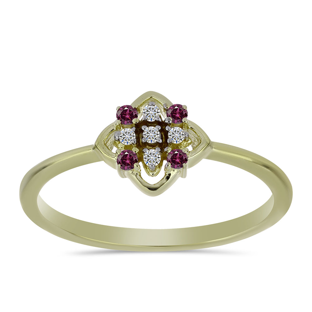 Pozlátený Strieborný Prsteň s Fialovým Diamantom a Bielym Diamantom