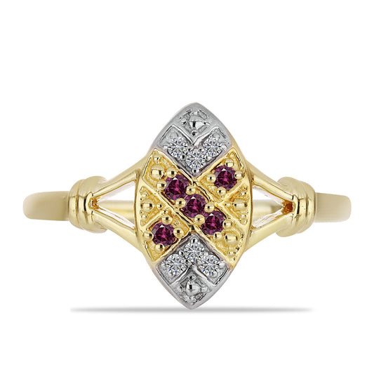 Pozlátený Strieborný Prsteň s Fialovým Diamantom a Bielym Diamantom