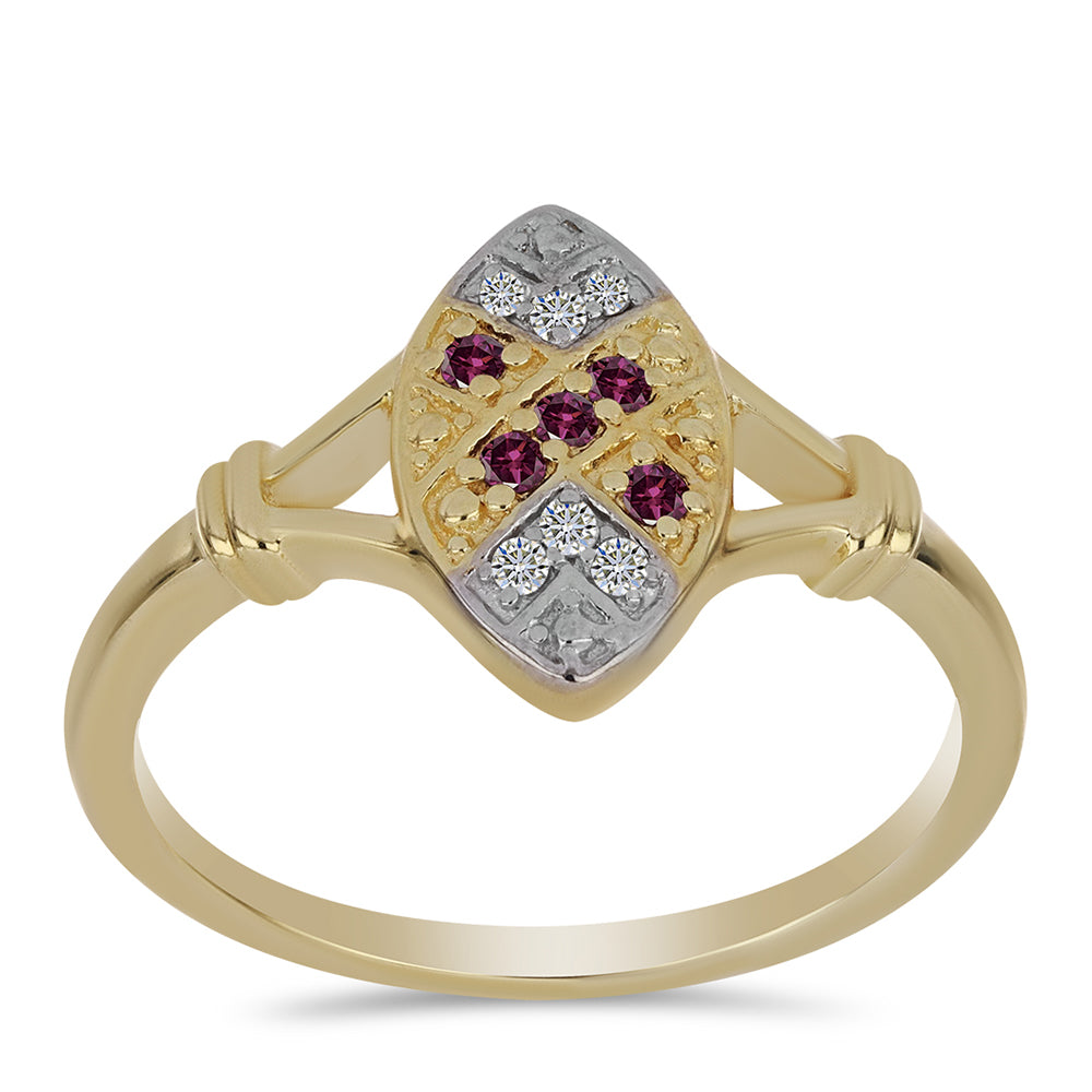 Pozlátený Strieborný Prsteň s Fialovým Diamantom a Bielym Diamantom