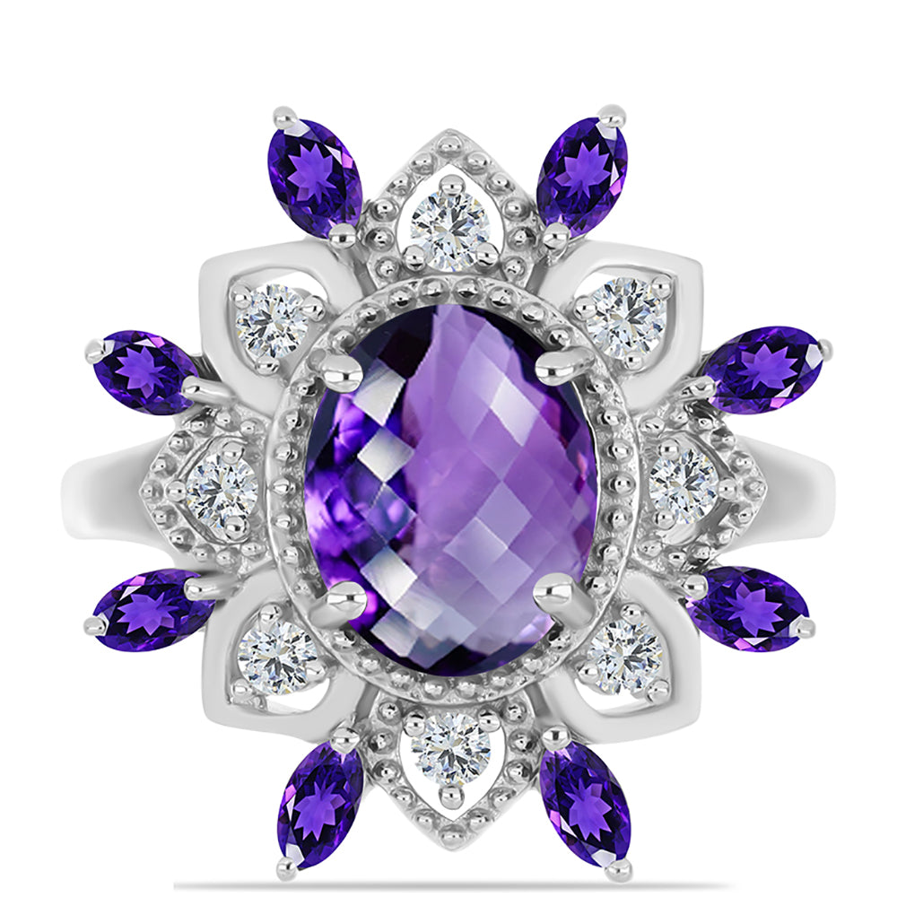 Strieborný Prsteň s Marockým Ametystom a Bielym Topásom