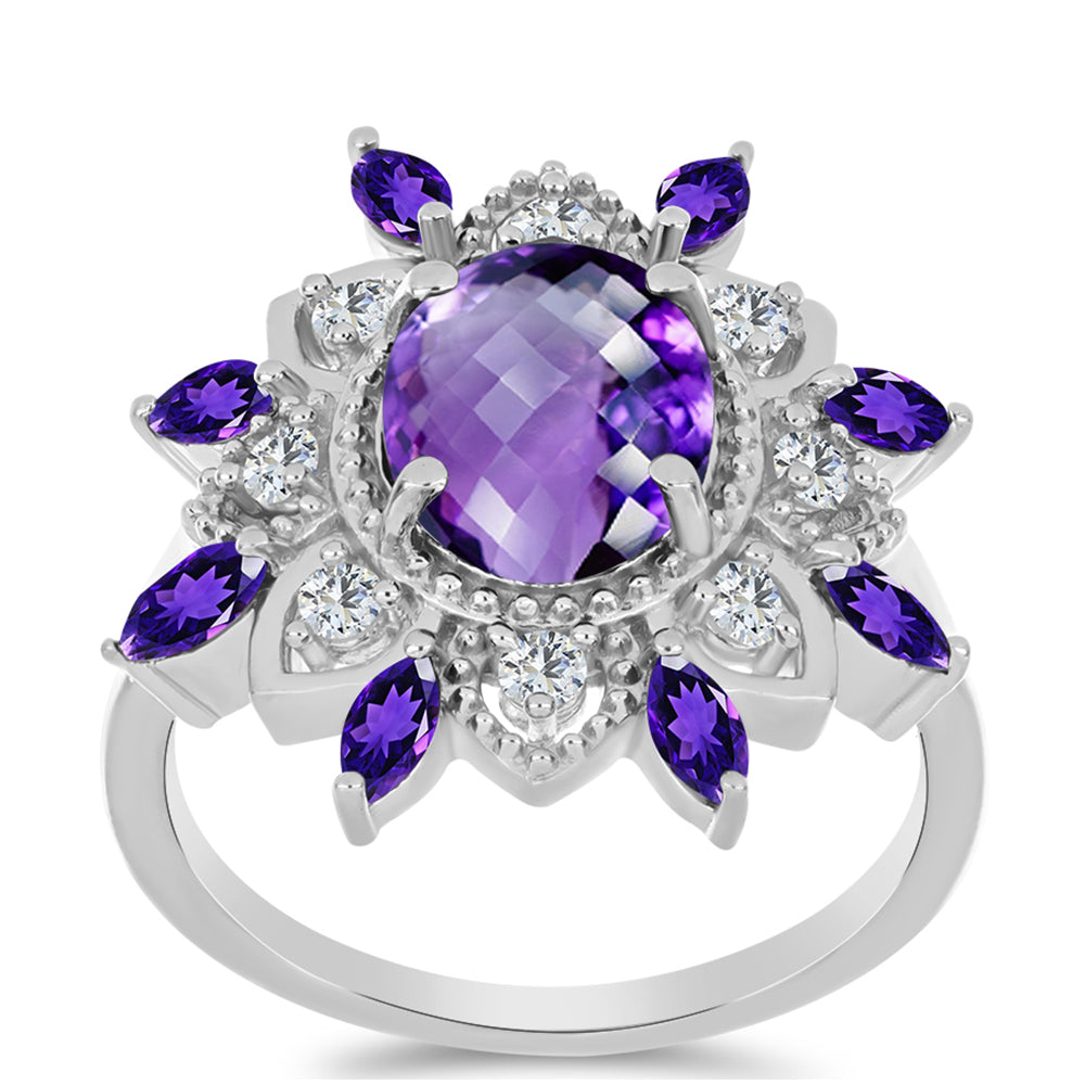 Strieborný Prsteň s Marockým Ametystom a Bielym Topásom