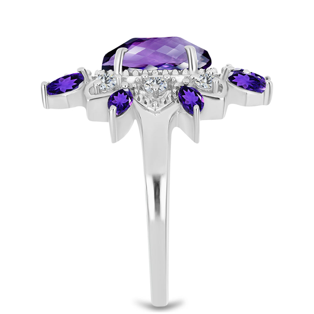 Strieborný Prsteň s Marockým Ametystom a Bielym Topásom 4 