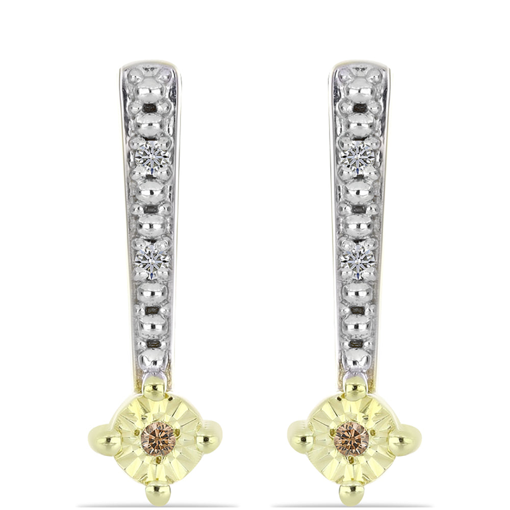 Pozlátené Strieborné Náušnice s Champagne Diamantom a Bielym Diamantom 1 