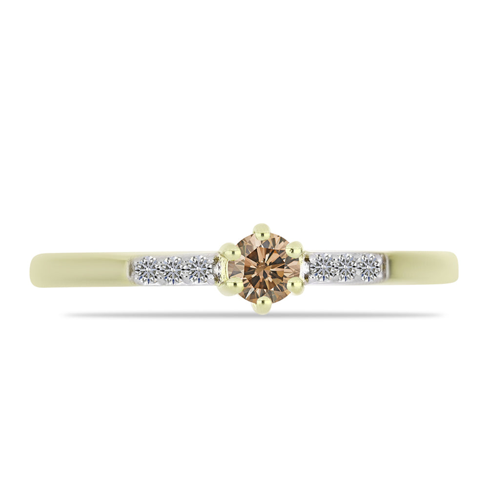 Pozlátený Strieborný Prsteň s Champagne Diamantom a Bielym Diamantom 1 