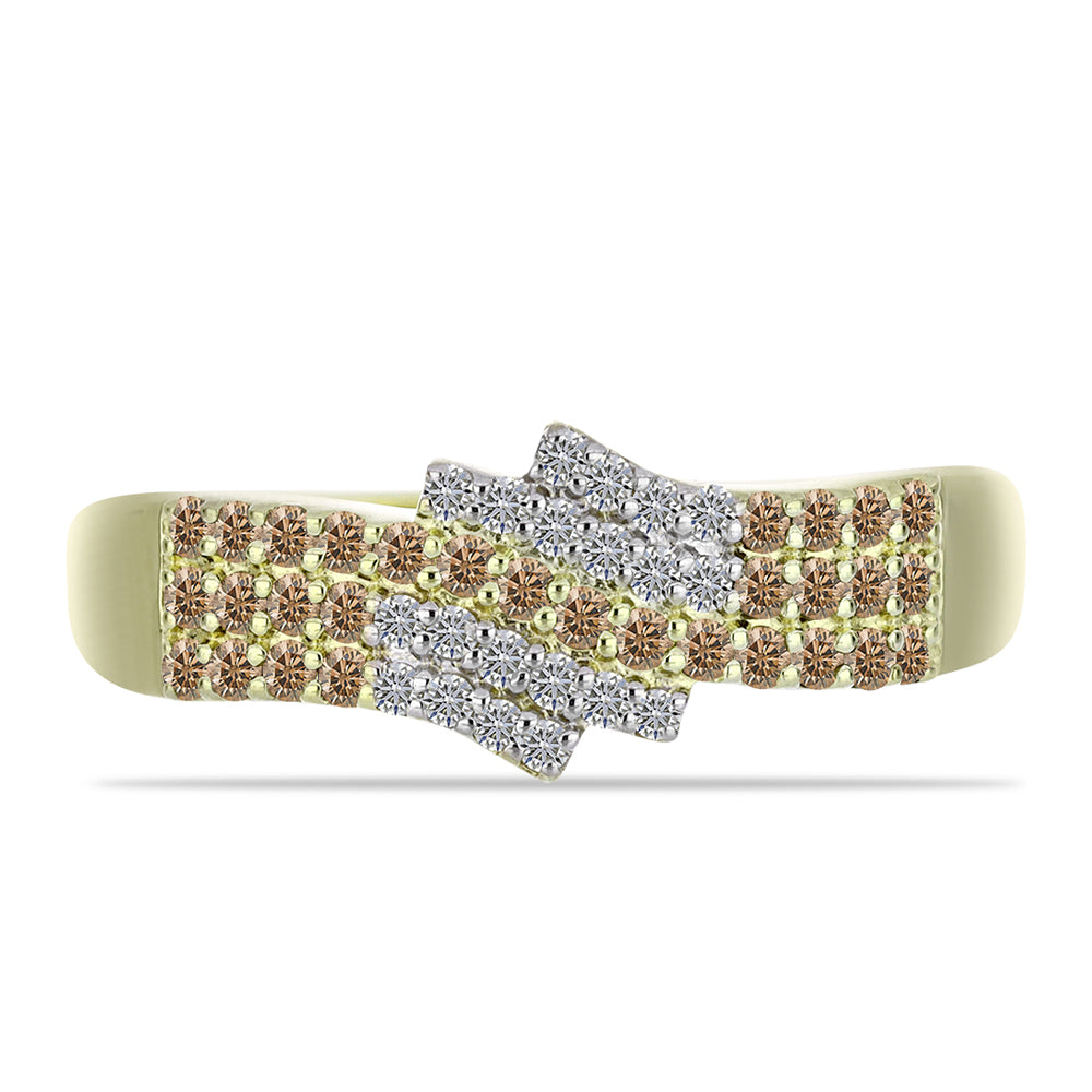 Pozlátený Strieborný Prsteň s Champagne Diamantom a Bielym Diamantom 1 