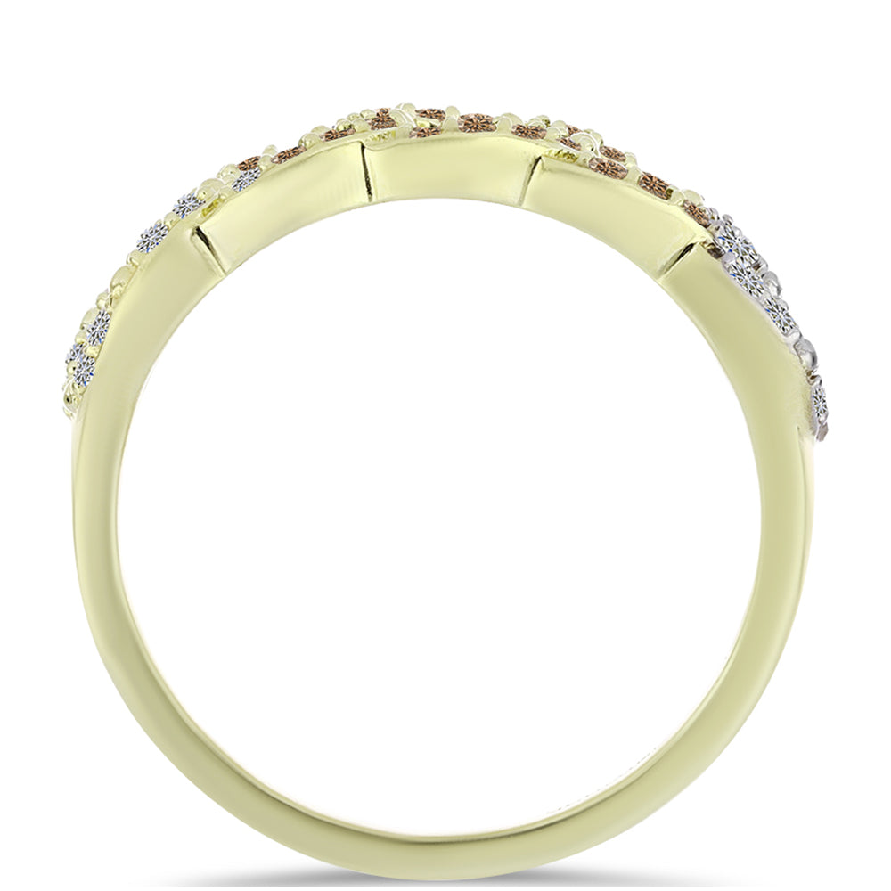 Pozlátený Strieborný Prsteň s Champagne Diamantom a Bielym Diamantom 2 