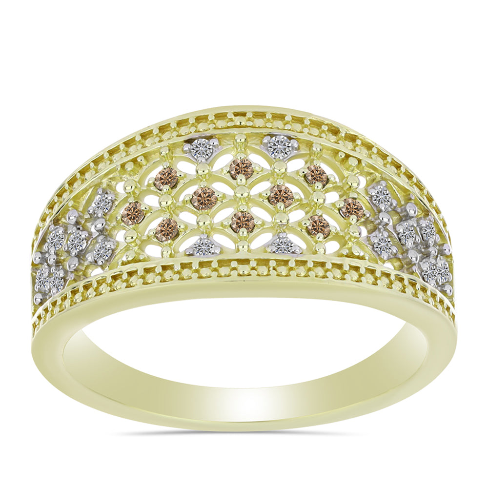 Pozlátený Strieborný Prsteň s Champagne Diamantom a Bielym Diamantom 3 