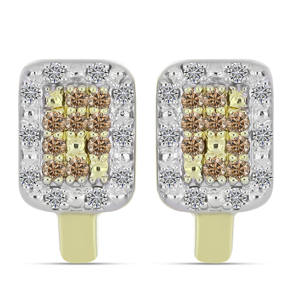 Pozlátené Strieborné Náušnice s Champagne Diamantom a Bielym Diamantom 1 
