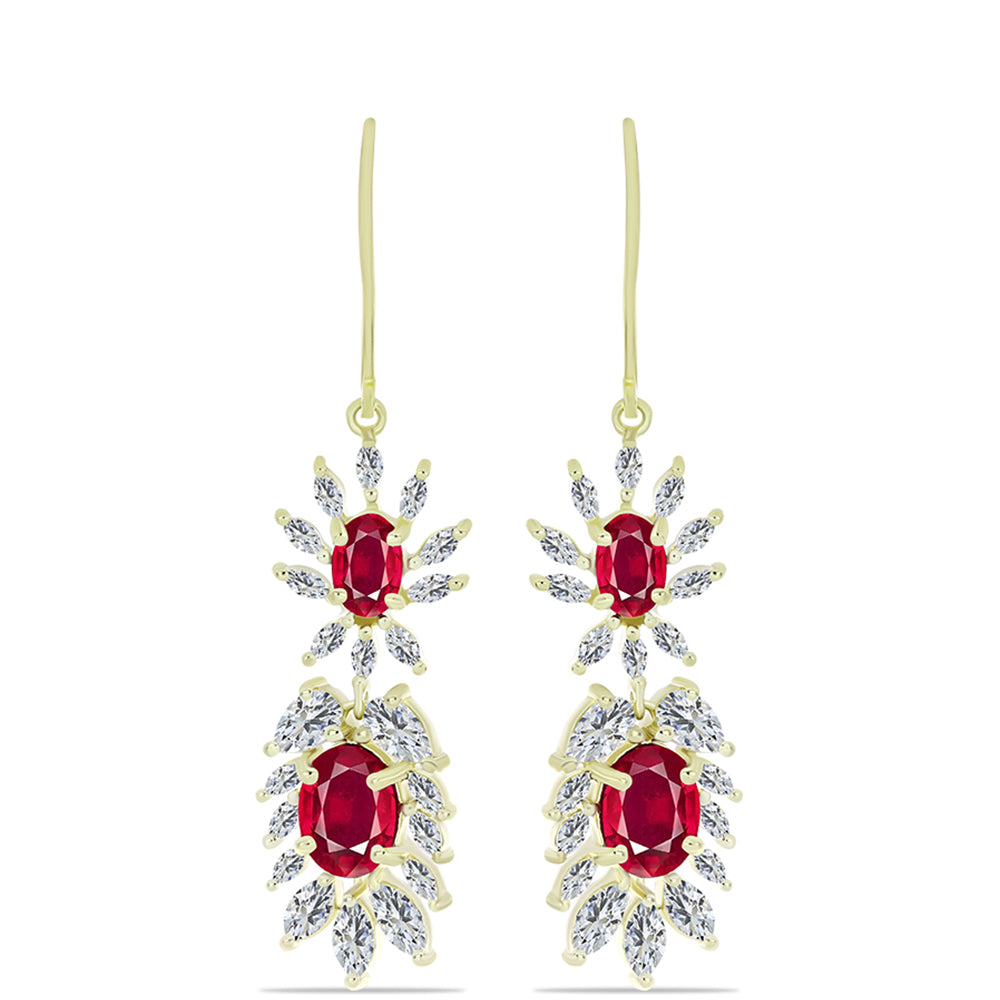 Pozlátené Strieborné Náušnice s Madagaskarským Rubínom a Bielym Zirkónom