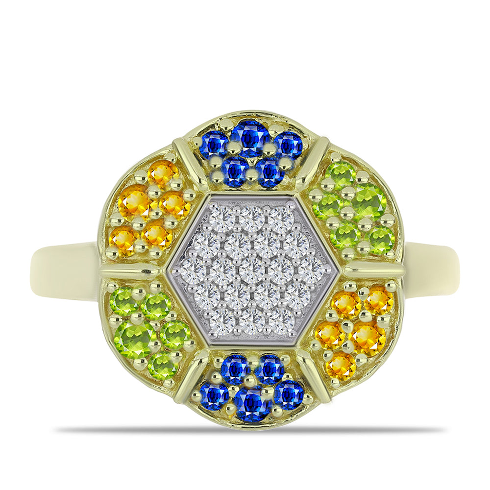 Pozlátený Strieborný Prsteň s Dúhovým Zafírom a Bielym Topásom