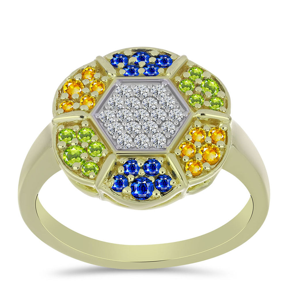 Pozlátený Strieborný Prsteň s Dúhovým Zafírom a Bielym Topásom