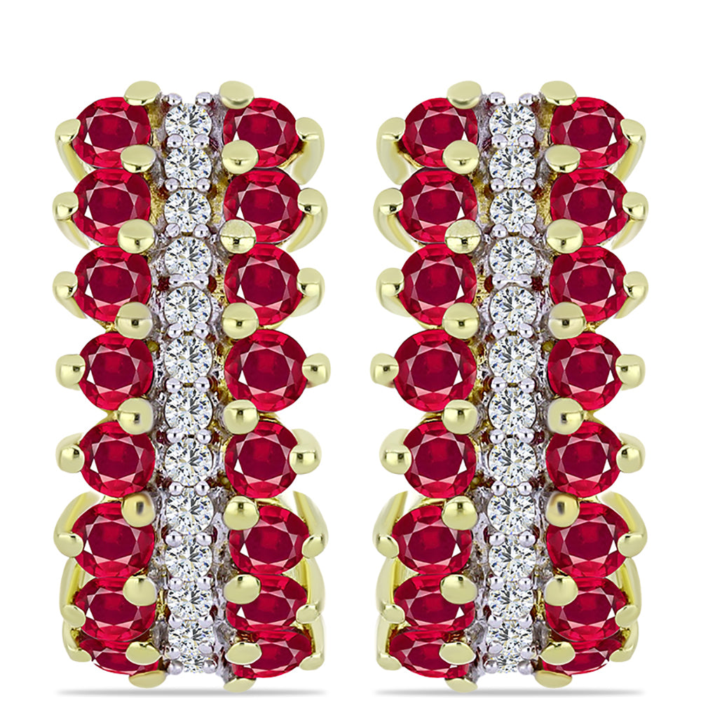 Pozlátené Strieborné Náušnice s Madagaskarským Rubínom a Bielym Topásom