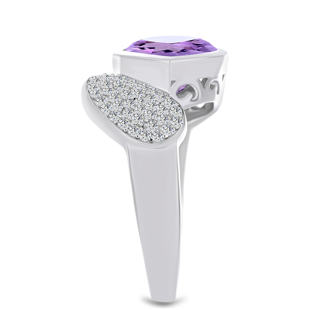 Strieborný Prsteň s Rose De France Ametystom a Bielym Topásom 4 