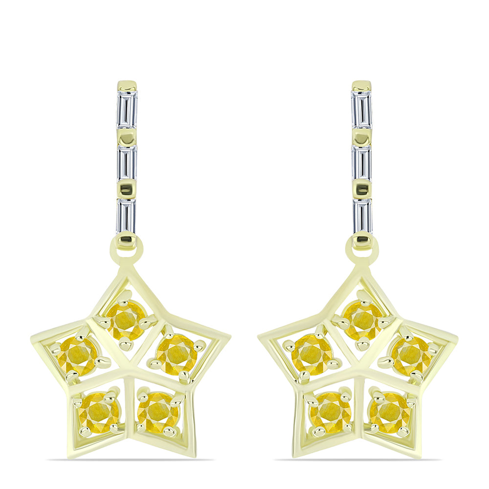 Pozlátené Strieborné Náušnice s Roseberským Žltým Zafírom a Bielym Zirkónom