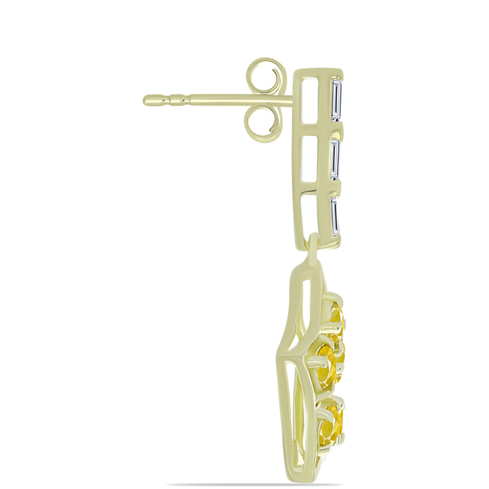 Pozlátené Strieborné Náušnice s Roseberským Žltým Zafírom a Bielym Zirkónom 2 