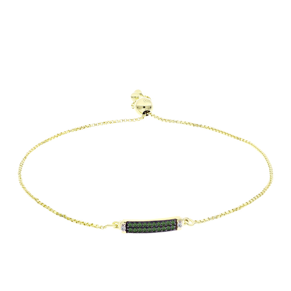 Pozlátený Strieborný Náramok s so Zeleným Diamantom a Bielym Diamantom 1 