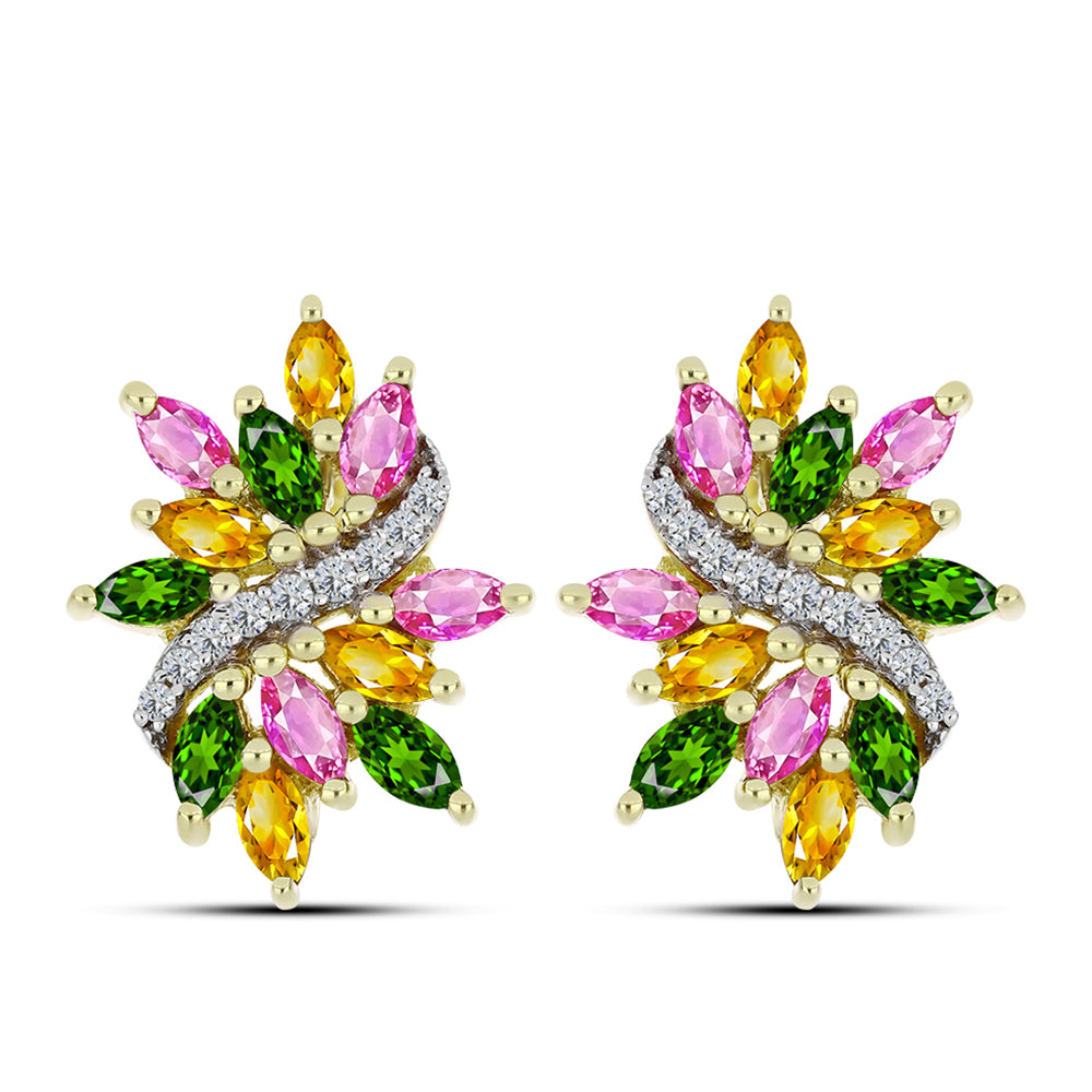 Pozlátené Strieborné Náušnice s Chakra Turmalínom a Bielym Topásom 1 