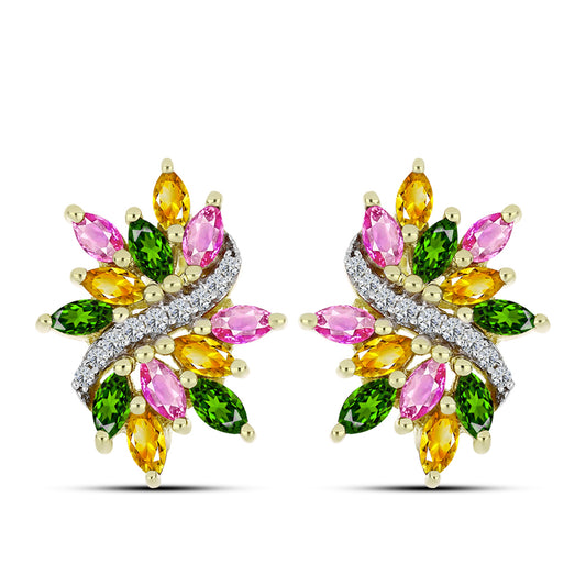 Pozlátené Strieborné Náušnice s Chakra Turmalínom a Bielym Topásom