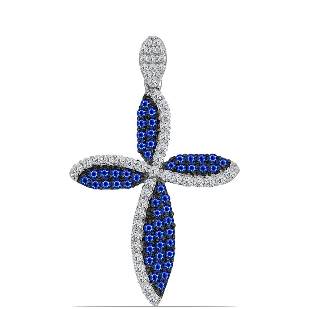 Kríž Strieborný Prívesok s Austrálskym Modrým Zafírom a Bielym Topásom 1 