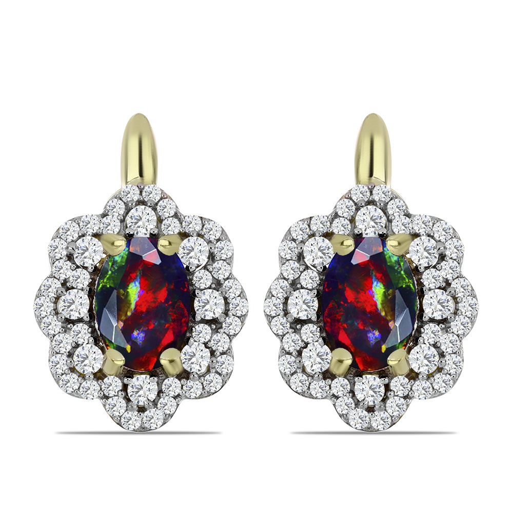 Pozlátené Strieborné Náušnice s Polnočne Čiernym Etiópskym Opálom z Lega Dembi a Bielym Topásom