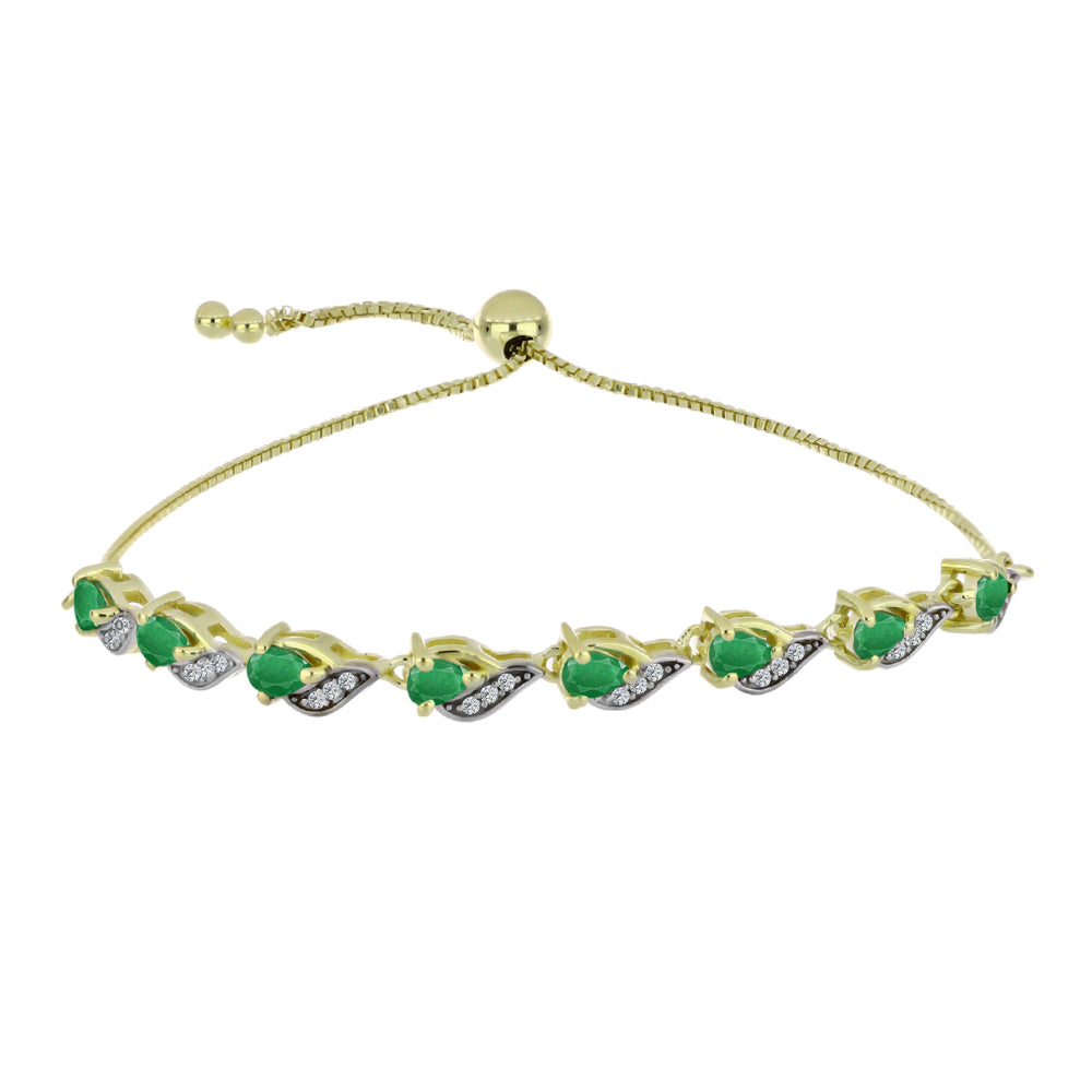 Pozlátený Strieborný Náramok s so Zambijským Smaragdom a Bielym Topásom