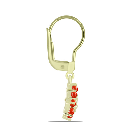 Pozlátené Strieborné Náušnice s Červeným Hubovitým Koralom a Bielym Topásom