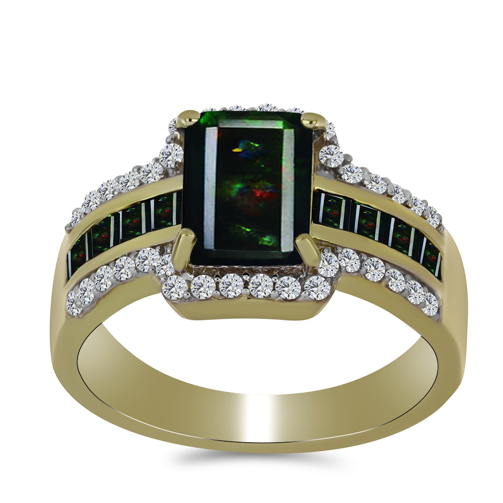 Pozlátený Strieborný Prsteň s Polnočne Čiernym Etiópskym Opálom z Lega Dembi a Čiernym Spinelom 3 