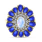 Pozlátený Strieborný Prsteň s Dúhovým Mesačným Kameňom a Austrálskym Modrým Zafírom