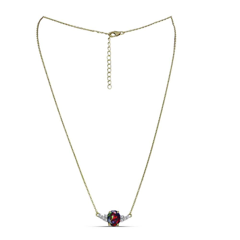 Pozlátený Strieborný Náhrdelník s Polnočne Čiernym Etiópskym Opálom z Lega Dembi a Bielym Topásom