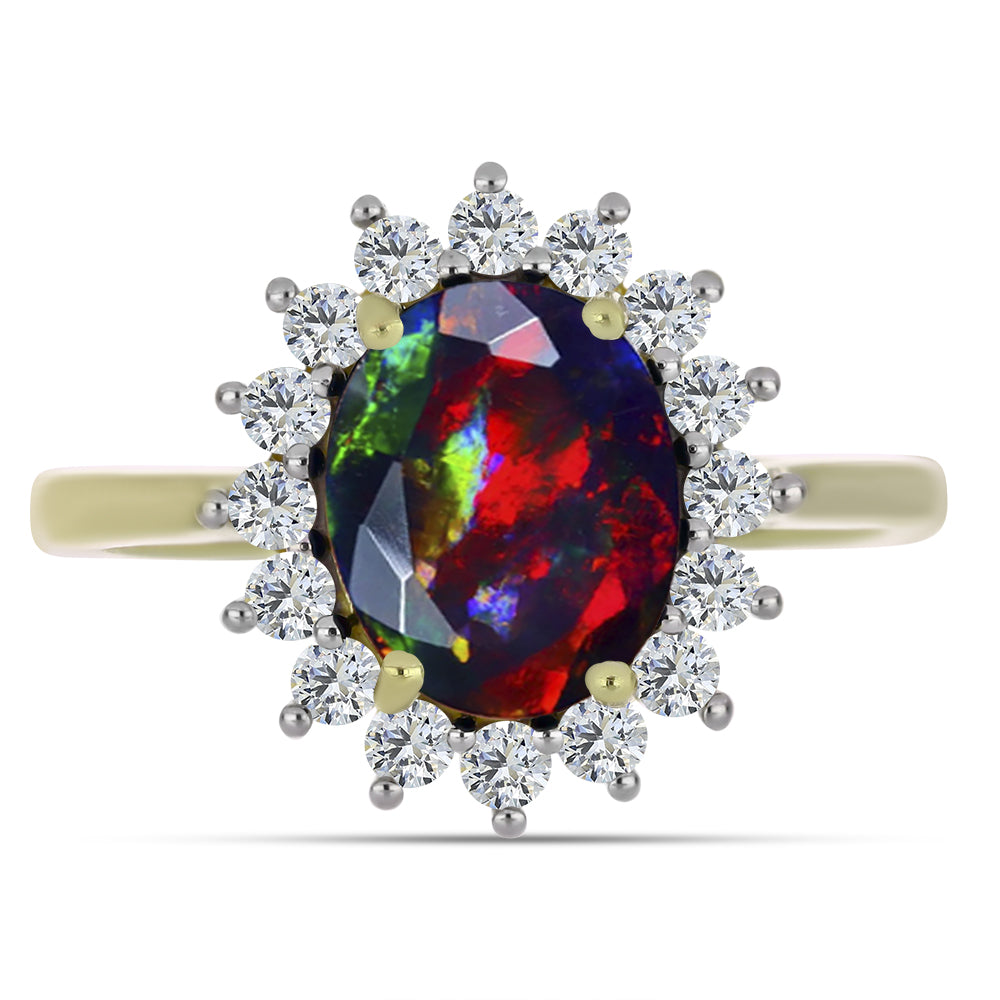 Pozlátený Strieborný Prsteň s Polnočne Čiernym Etiópskym Opálom z Lega Dembi a Bielym Topásom