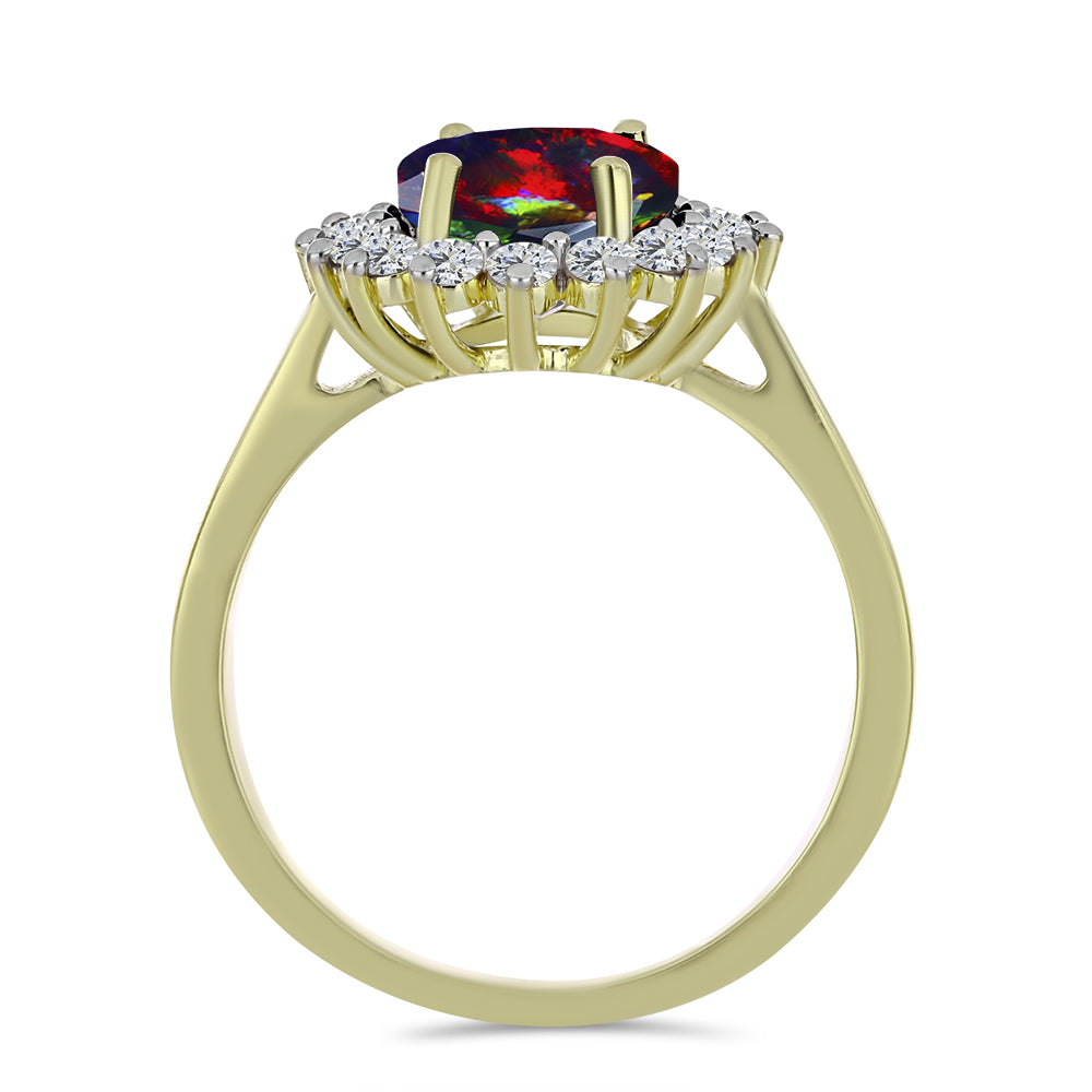 Pozlátený Strieborný Prsteň s Polnočne Čiernym Etiópskym Opálom z Lega Dembi a Bielym Topásom