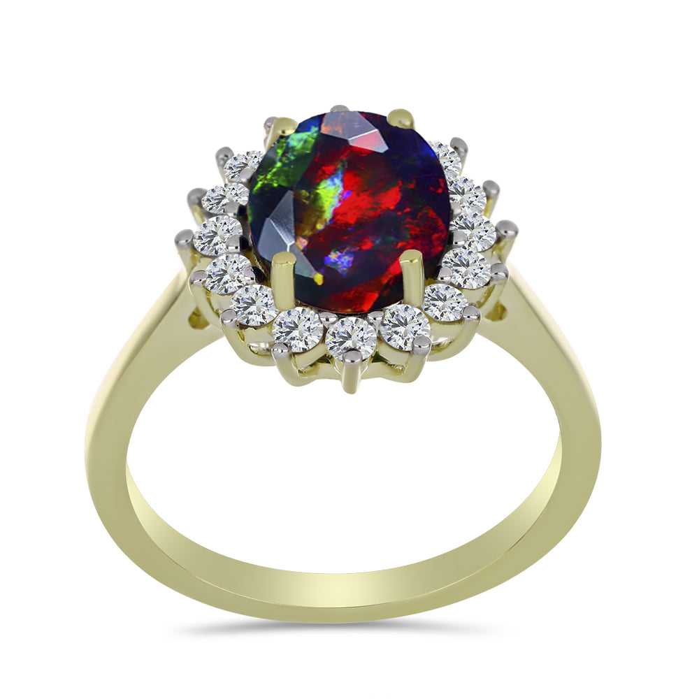 Pozlátený Strieborný Prsteň s Polnočne Čiernym Etiópskym Opálom z Lega Dembi a Bielym Topásom