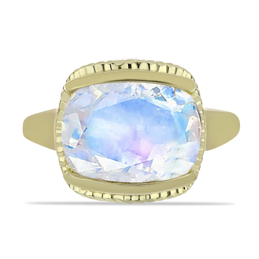 Pozlátený Strieborný Prsteň s Dúhovým Mesačným Kameňom