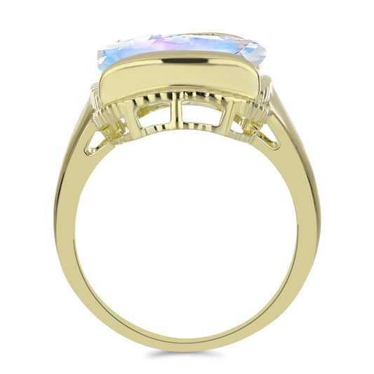 Pozlátený Strieborný Prsteň s Dúhovým Mesačným Kameňom