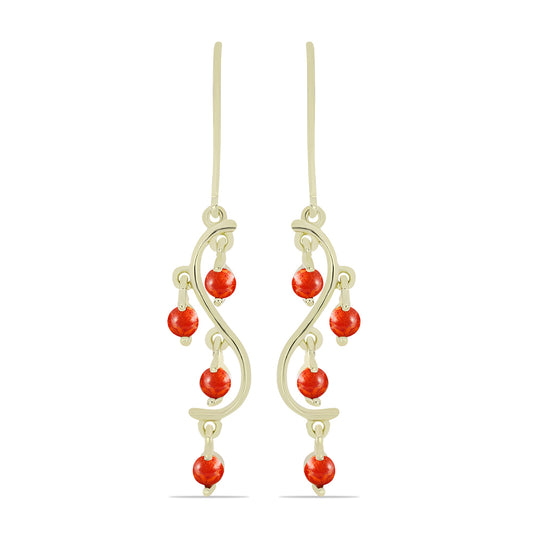 Pozlátené Strieborné Náušnice s Červeným Hubovitým Koralom