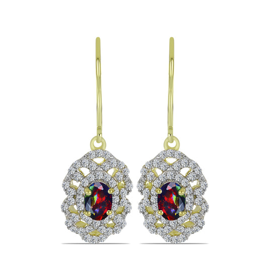 Pozlátené Strieborné Náušnice s Polnočne Čiernym Etiópskym Opálom z Lega Dembi a Bielym Topásom