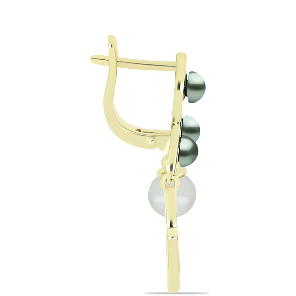 Pozlátené Strieborné Náušnice s so Sladkovodnou perlou v podobe Tahitskej zelenej ilúzie a Bielou Kultivovanou Perlou 2 