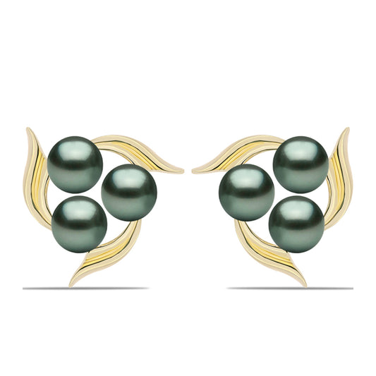 Pozlátené Strieborné Náušnice s so Sladkovodnou perlou v podobe Tahitskej zelenej ilúzie