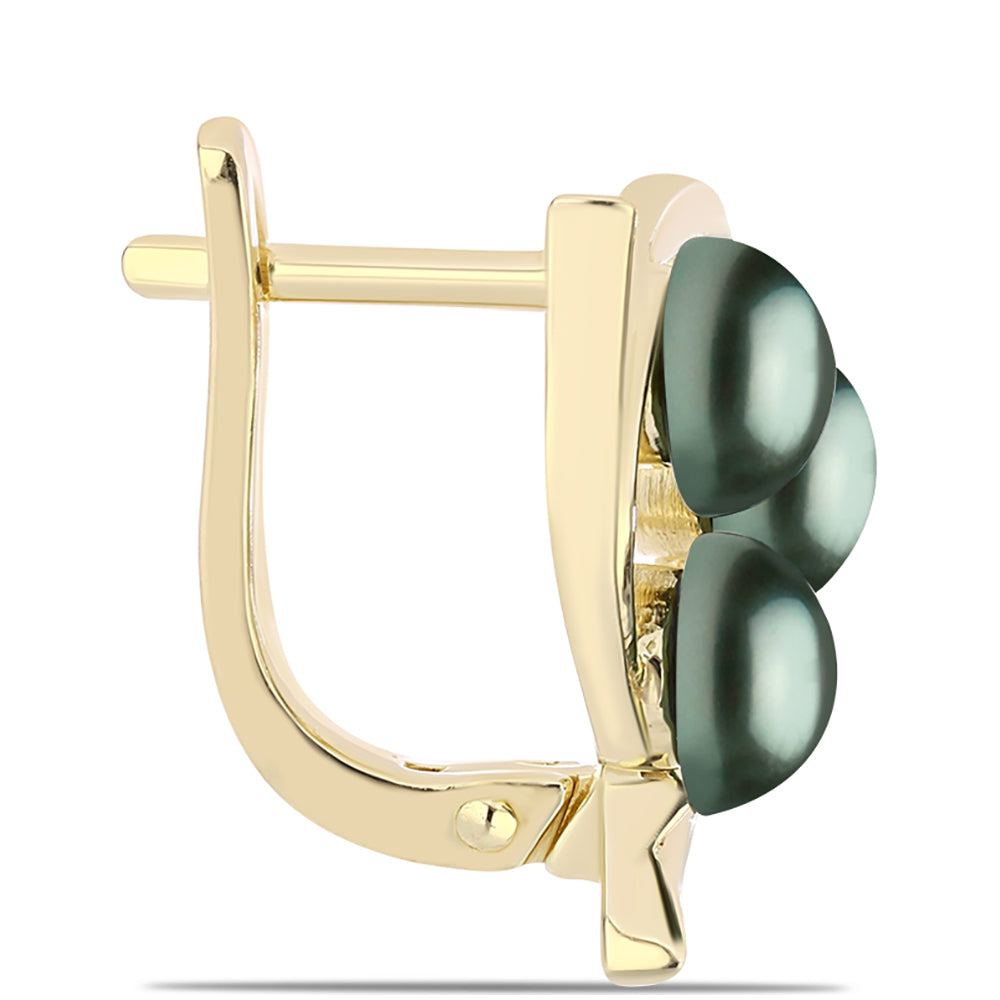 Pozlátené Strieborné Náušnice s so Sladkovodnou perlou v podobe Tahitskej zelenej ilúzie 2 