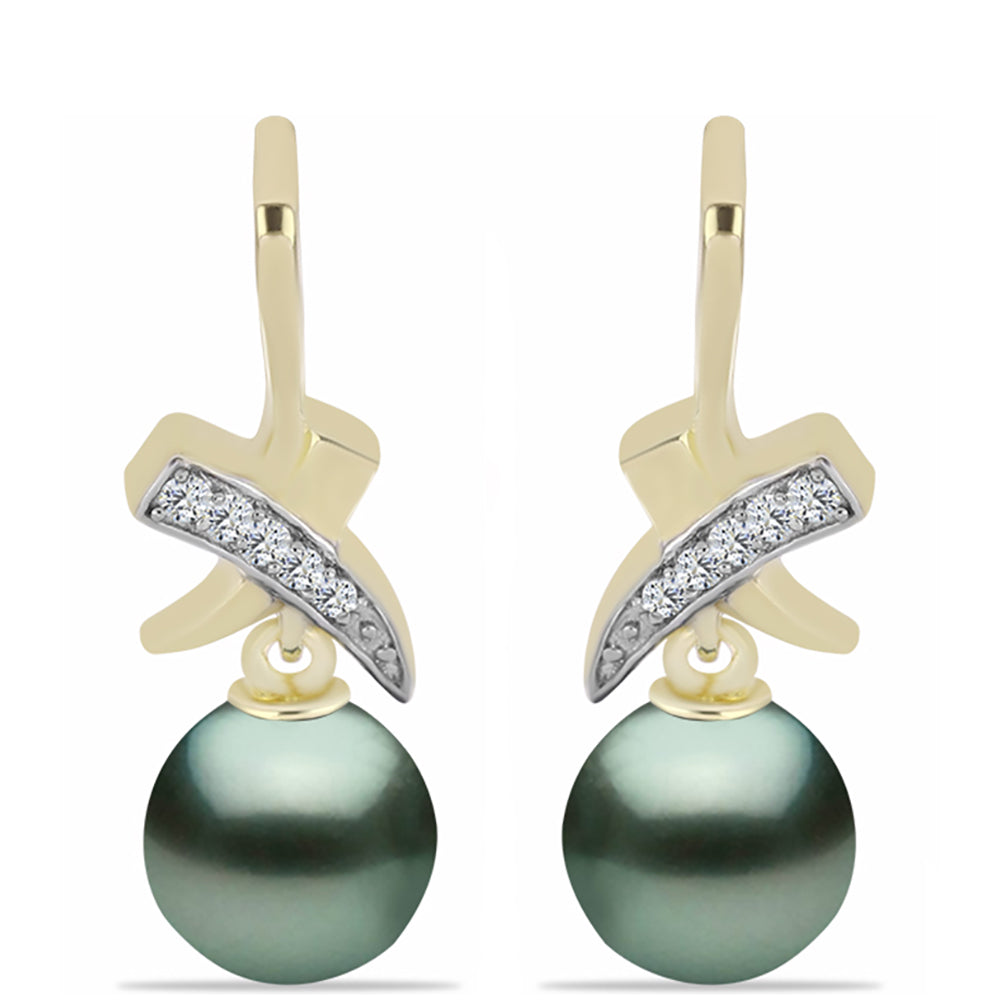 Pozlátené Strieborné Náušnice s so Sladkovodnou perlou v podobe Tahitskej zelenej ilúzie a Bielym Topásom