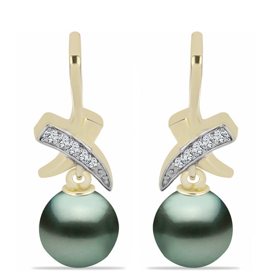 Pozlátené Strieborné Náušnice s so Sladkovodnou perlou v podobe Tahitskej zelenej ilúzie a Bielym Topásom