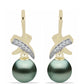 Pozlátené Strieborné Náušnice s so Sladkovodnou perlou v podobe Tahitskej zelenej ilúzie a Bielym Topásom