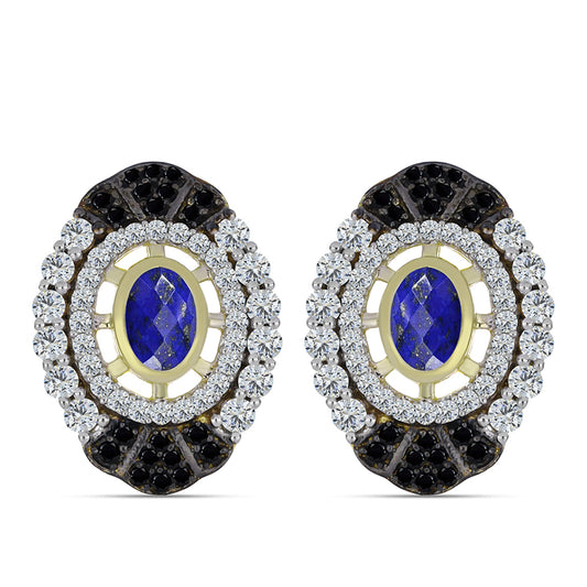 Pozlátené Strieborné Náušnice s Lapisom Lazuli a Bielym Topásom