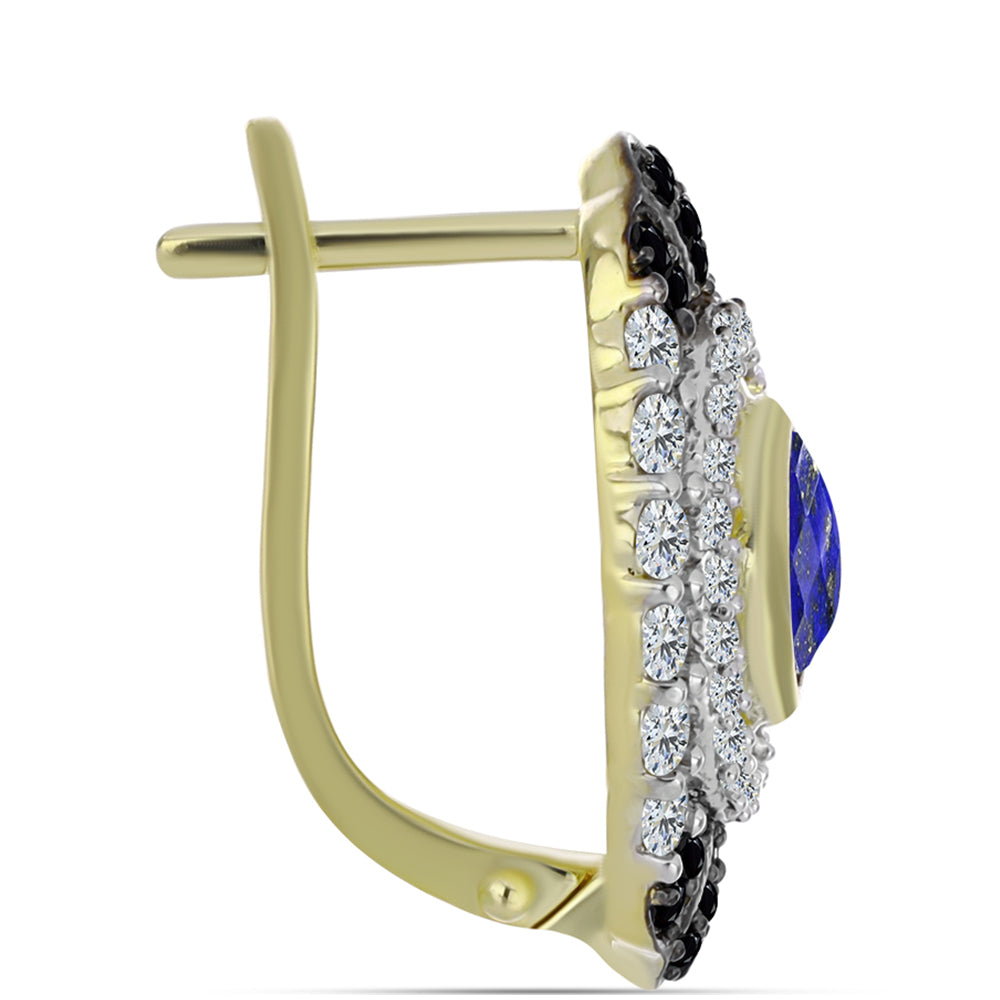 Pozlátené Strieborné Náušnice s Lapisom Lazuli a Bielym Topásom 2 